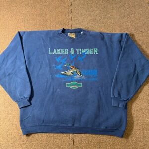 Vintage Ozark Wilderness Outfitters Lakes & Timber Duck Sweatshirt Navy Blue L